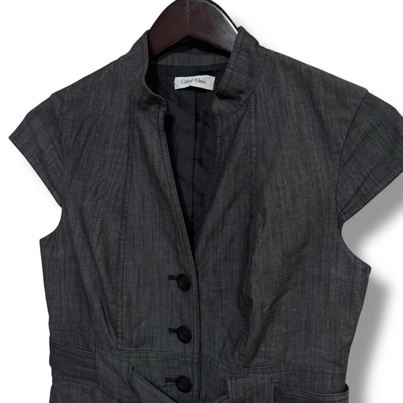 Calvin Klein Women's Dress Size 6 Gray Button Front Belted Career 17 x 39‎ - Picture 4 of 5